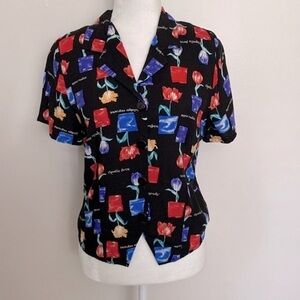 Vintage floral print button down blouse